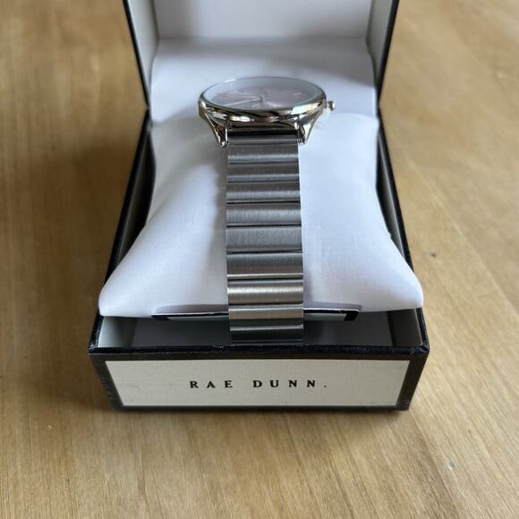 Rae Dunn Classic Women's SOFIA 36mm Round Pink Face Silver Gilded Bracelet Watch - Picture 3 of 10